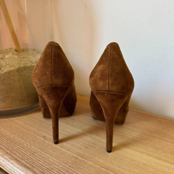 Enzo Angiolini “Sully” Brown Suede Peep Toe Heels Size 6 — New - Picture 7 of 7